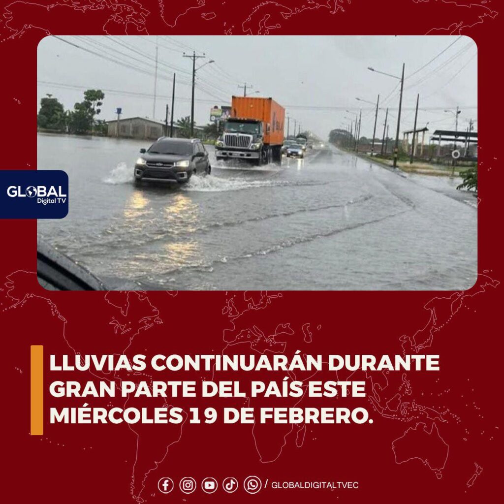 Lluvias continuarán durante gran parte del país este miércoles 19 de febrero